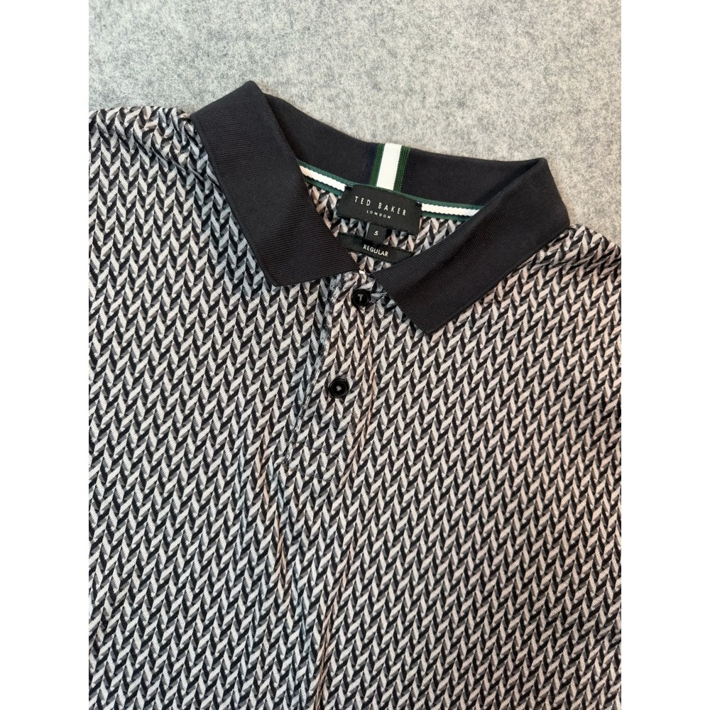 Ted Baker London Mens Geometric Knit Polo Shirt Black White Regular Size 5